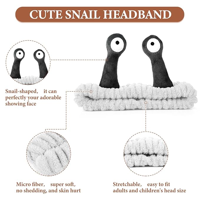 Face Wash Headband, Palm and Snail Spa Hair Bands Makeup Headbands Women Cartoon Cute Coral Fleece Elastic Headband Creative Hair Accessories for Washing Face Shower Sports (White&Black)