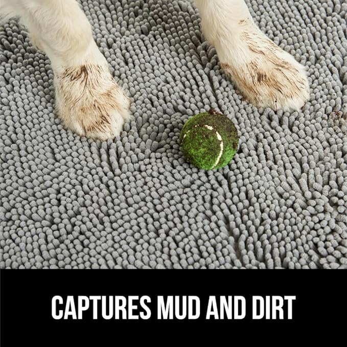 GORILLA GRIP SoakSTOPPER Dog Door Mat, 30x20 Machine Washable Rug Absorbent Doormat Captures Moisture Mud Dirt, Quick Dry Soft Chenille Entryway Rugs Indoor Entrance Mats for Dog Paws, Grey
