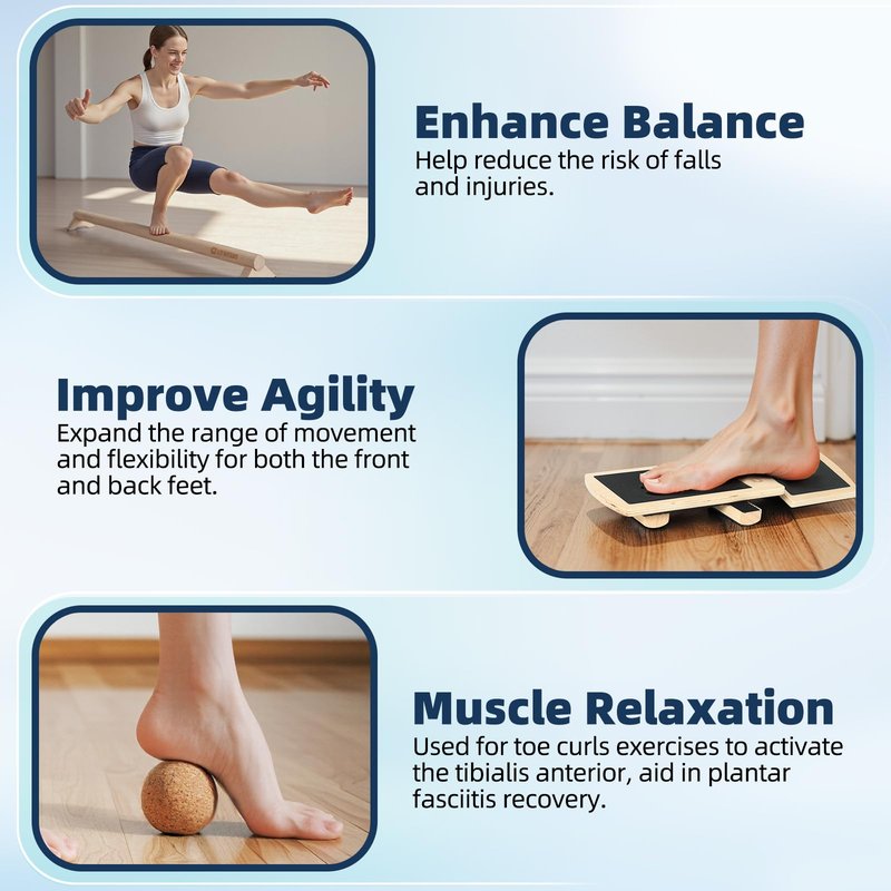 Comness Balance Trainer Kit, Ankle Strengthener Exerciser for Sprained, Single Leg Balance Board and 40 Inch Beam for Plantar Fasciitis Relief, Blackboard Foot Trainer (with Cork Massage Ball)