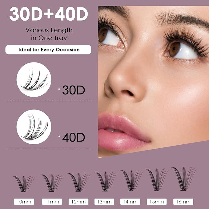 Lash Extension 320 Pcs Individual Lashes Cluster Natural DIY Eyelash Extension Lash Clusters 10-16mm Length Mix 30D+40D Soft Eyelash Extensions for Makeup at Home (30+40D-0.07-10-16MIX)