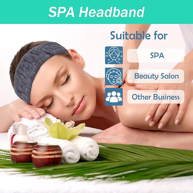 Microfiber Spa Headband 3-Pack, Soft Terry Cloth Headband for Washing Face, Facial Mask, Makeup, Shower, Yoga, Gift for Women and Teens (Gray+Milk White+Pink)