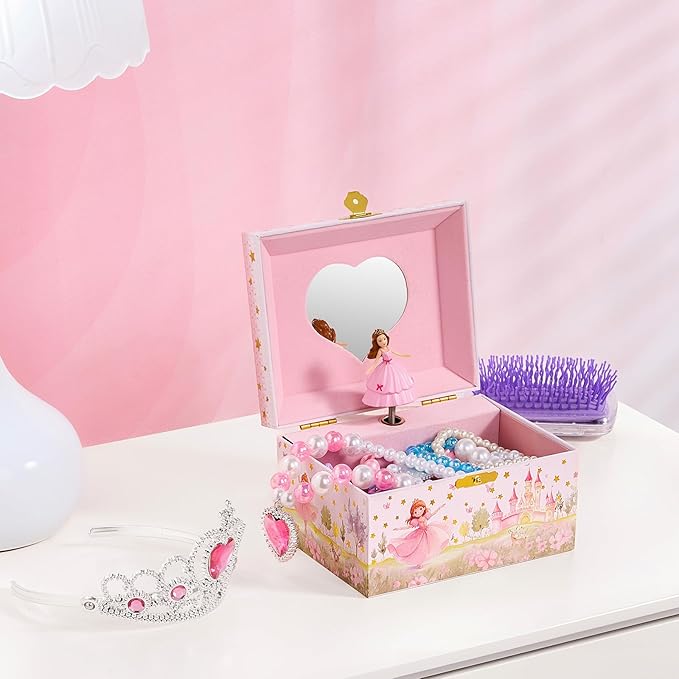 ProCase Princess Jewelry Box for Girls, Kids Musical Jewelry Boxes with Spinning Princess Doll, Birthday Gifts for Little Girls Children Toddler Ages 3 4 5 6 7 8 -Princess (Box with Jewelry)
