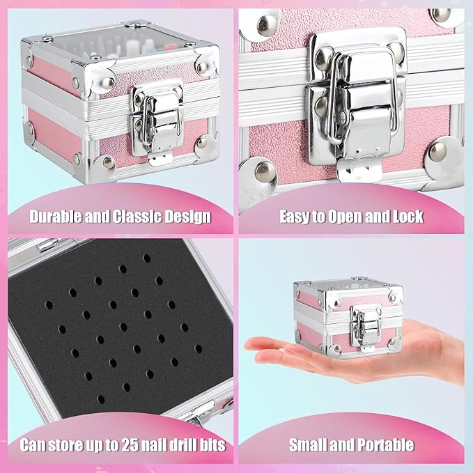 Depvko 21Pcs Nail Drill Bits Set with Portable Pink Case, 3/32 Inch Drill Bits for Nails, Ceramic Diamond Carbide Cuticle Nail Bits effile Remover Bits bits for Home Salon Acrylic Gel Nail Polish