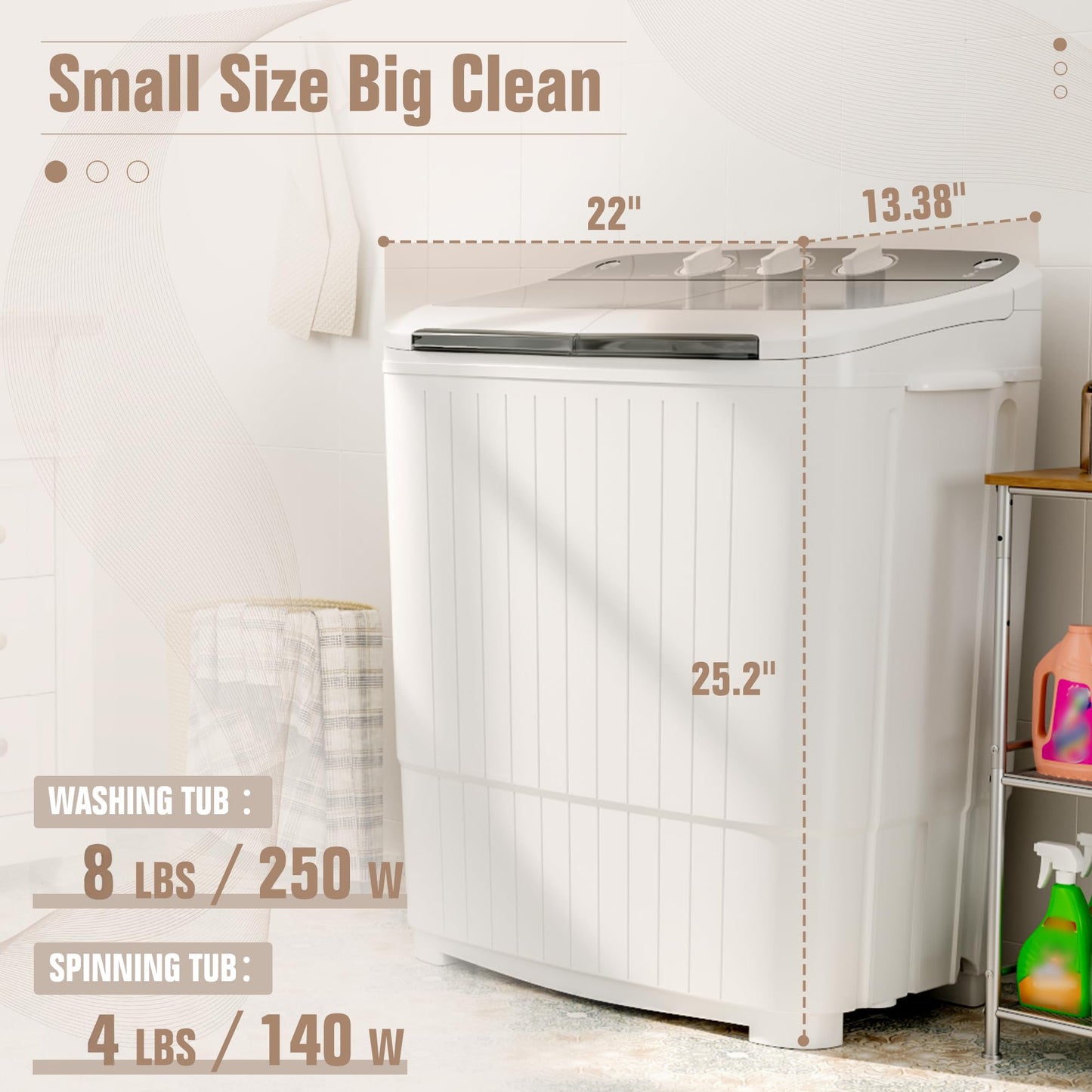 SUNCROWN Portable Washing Machine 16lbs, Compact Twin Tub Semi Automatic Washer, Energy-Saving Mini Laundry Combo with Extended Drain Hose & Pump for Dorms, Apartments, RV, Grey