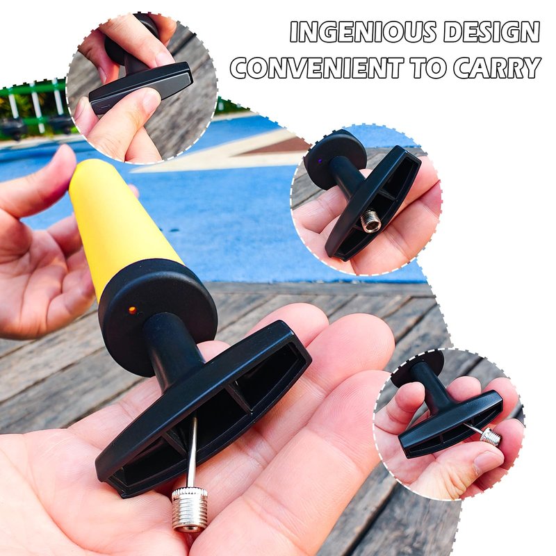 Ball Pump with Needle Storage in Handle - 5 Metal Needles, Flexible Hose - for Soccer, Basketball, Volleyball, Handball - Yellow