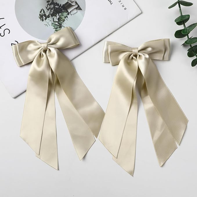 LuSeren 2 PCS Double Layer Hair Bows Gold Hair Ribbon Clips Ponytail Holder Accessories for Women Girls Toddlers Teens Kids