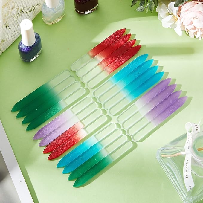 Mudder 24 Pack Mini Glass Nail File with Plastic Sleeve Small Crystal Files for Nature Czech Glass Nail Double-sided Fingernail Files for Travel Fine Grit Salon Valentine Gift Gifts(Candy Color)