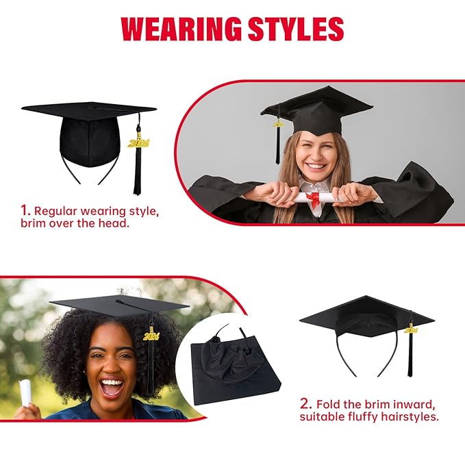 2 Pcs Graduation Cap Headband, No-Slip Comfortable Grad Cap Headband Insert with Premium Hook and Loop Fastener, Reliable Grip for All-Day Ceremony, Fits Most Head Sizes
