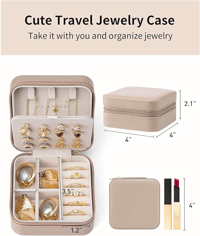 VLANDO Bridesmaid Proposal Gifts - Travel Jewelry Case, Small Travel Jewelry Organizer Box for Girls Women - Toffee