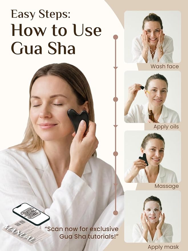 Rena Chris Gua Sha Facial Tools, Stainless Steel Guasha Tool for Acupuncture, Manual Massage Tool for Jawline Sculpting and Puffiness Reducing, Gua Sha Facial Tool, Skin-Care Gift (Metallic Black)