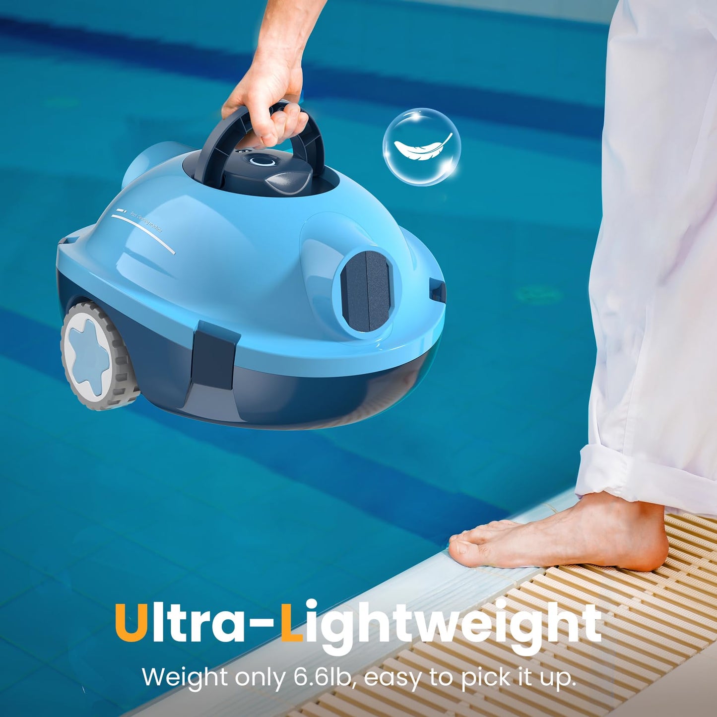 Y10 Cordless Robotic Pool Cleaner, Automatic Pool Vacuum - 90 Mins Runtime, Powerful Suction, Self-Parking, Lightweight for Above/Inground Pools Up to 65ft/1100 Sq.Ft (Navy)