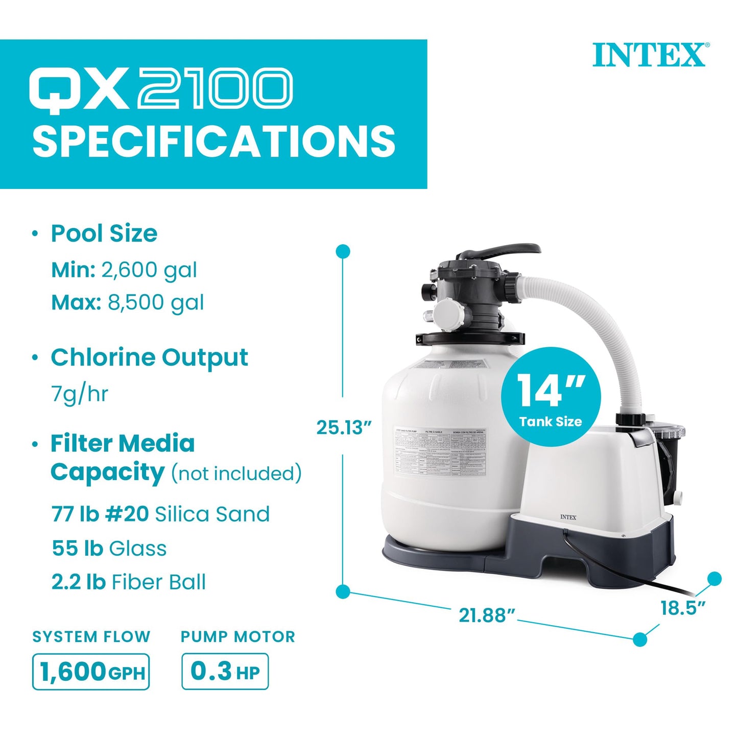 INTEX 2,100 GPH Krystal Clear Sand Filter Pump and Saltwater Pool Chlorine System for Above Ground Pools, Pool Cleaner System with Automatic Timer