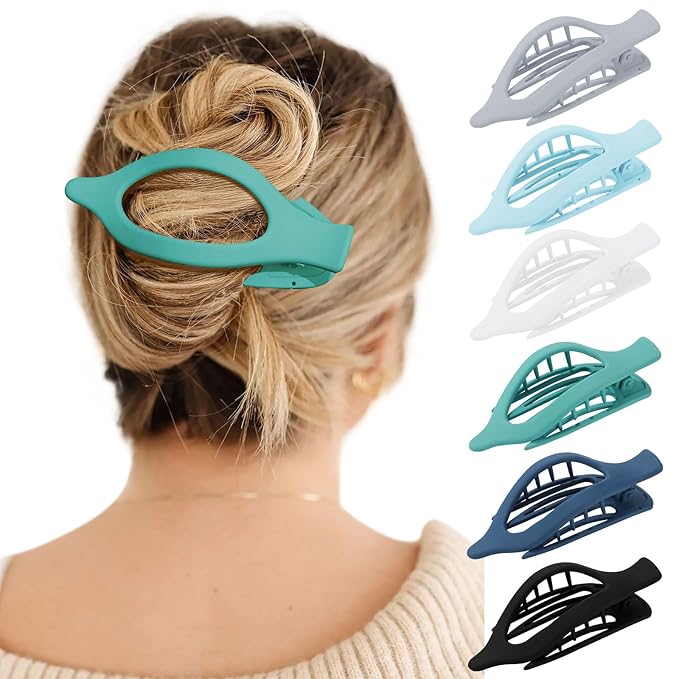 French Flat Hair Clips for Women - 6Pcs Flat Hair Claws for Thin Thick Hair Strong Hold No Slip Grip Hair Claw Clips for Women Girls (Matte Flat(Blue, L:4.6 IN, W:1.97IN)))