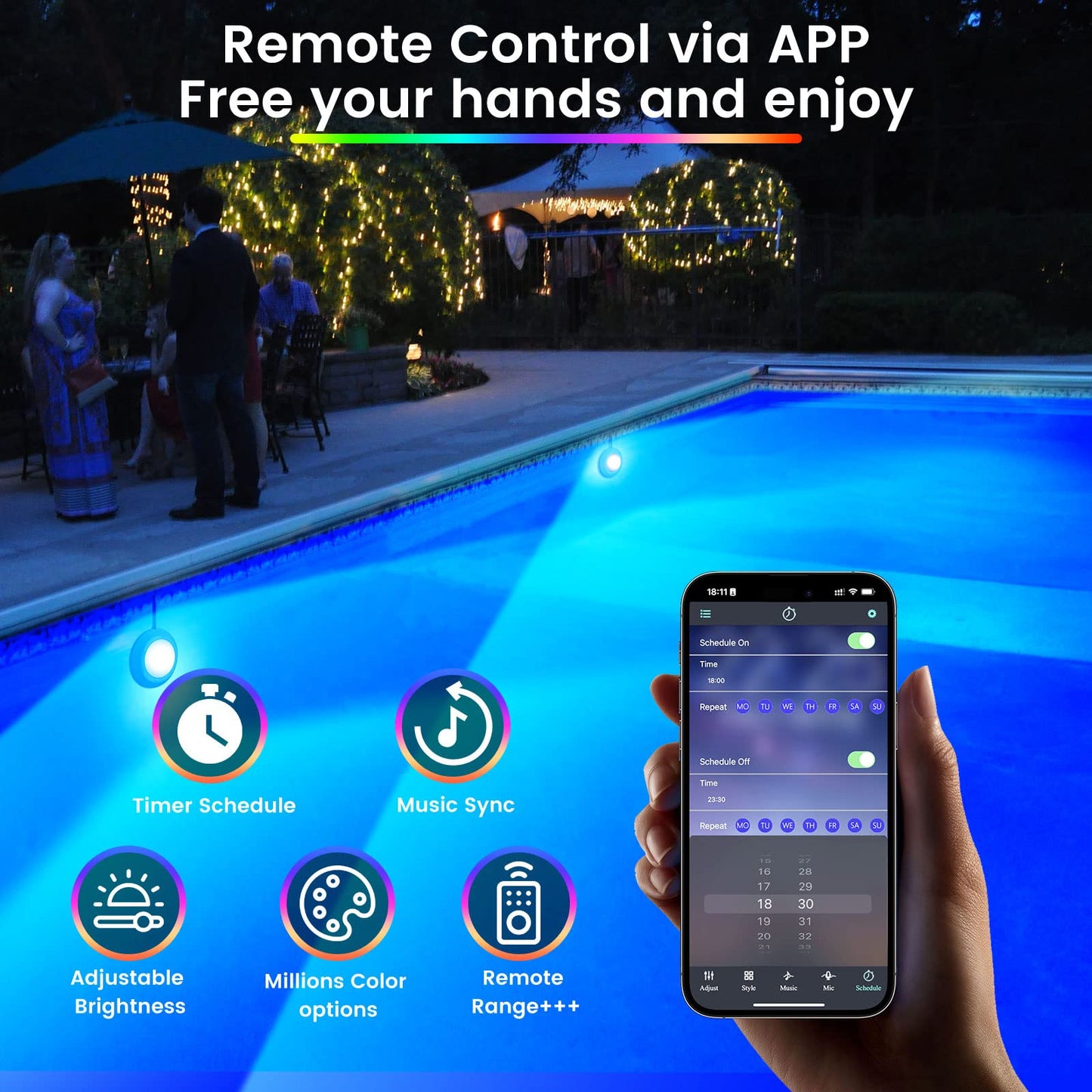 LyLmLe LED Pool Lights 50W Double Lights for Giant Pools, 12V APP Control Underwater Light with Magnet & Timer, 2000lm, IP68 Waterproof Submersible Light for Aboveground and Inground Pools