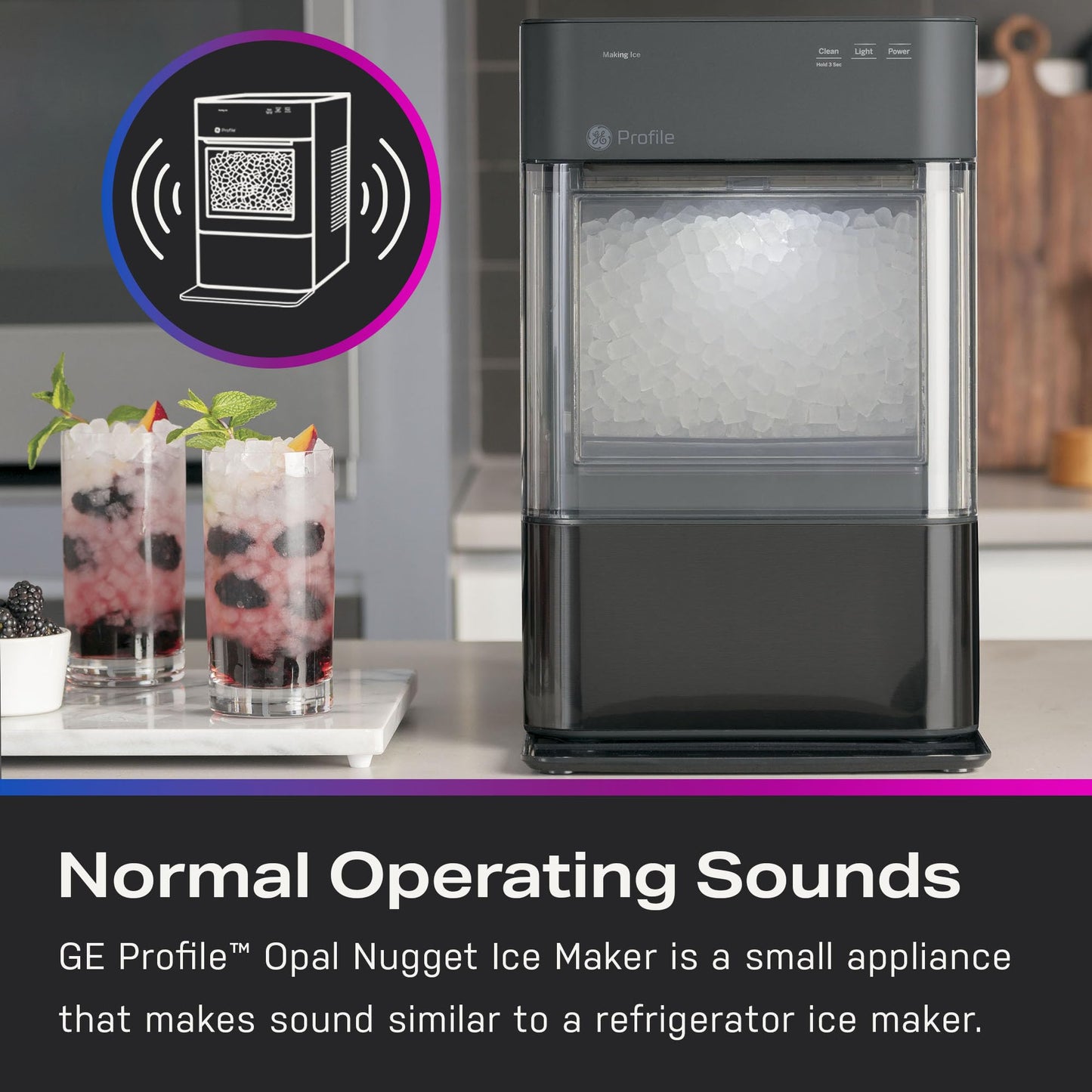 GE Profile Opal 2.0 | Countertop Nugget Ice Maker | Ice Machine with WiFi Connectivity | Smart Home Kitchen Essentials | Black Stainless
