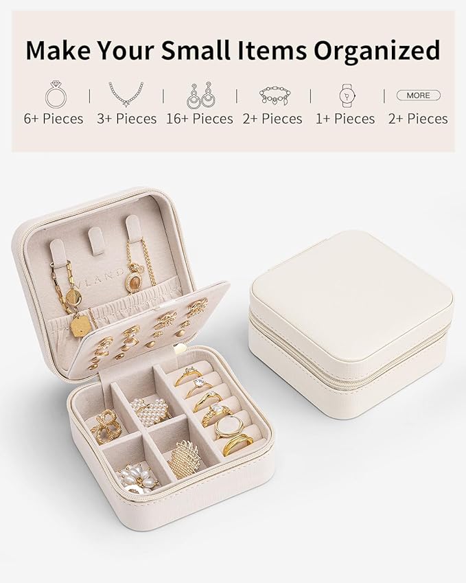 VLANDO Bridesmaid Proposal Gifts - Travel Jewelry Case, Small Travel Jewelry Organizer Box for Girls Women - White