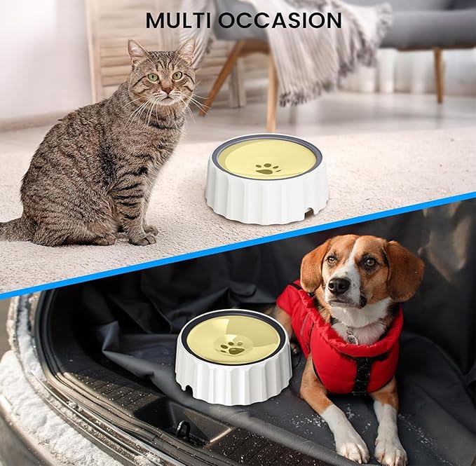 Dog Small Animals Water Bowl No Spill 70oz/2L Large Capacity Dispenser Non Slip No Splash Small Animals Bowl Pet Slow Feeder No Drip Dog Water Bowl on Vehicle for Dogs and Cats - Beige