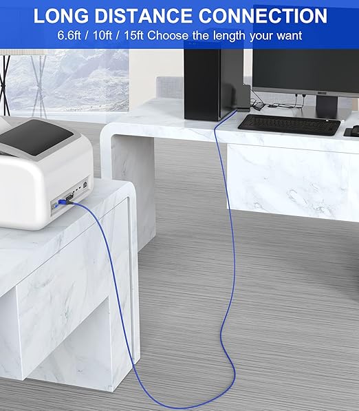 sweguard Printer Cable 10ft, USB 2.0 Printer Cable USB-A to USB-B Cable, High Speed Nylon Braided Scanner Printer Cord for HP Canon Dell Epson Brother Lexmark Xerox Samsung Piano DAC & More - Blue