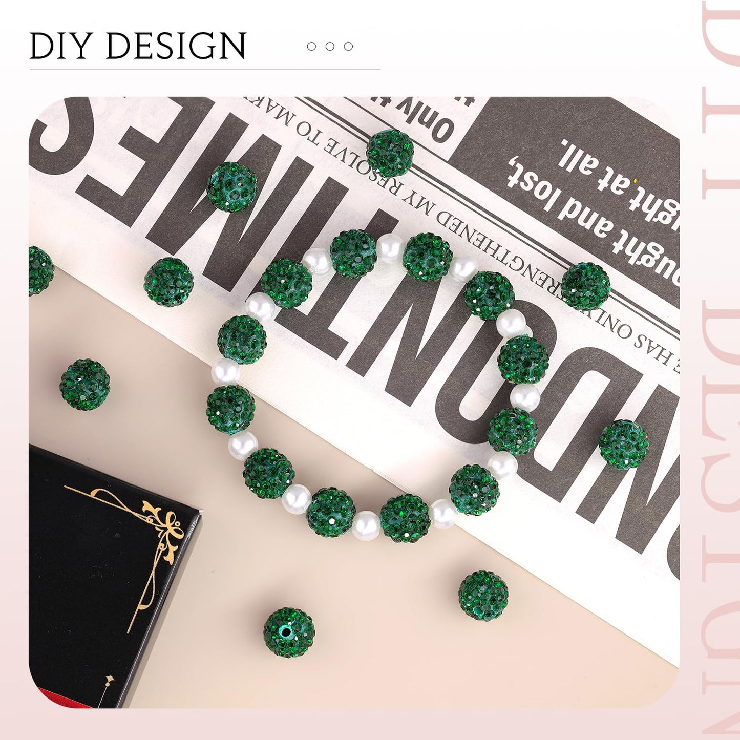 200pcs 10mm Emerald Rhinestone Beads for Jewelry Making, Shiny Round Shamballa Disco Ball Beads Bulk, Sparkle Crystal Clay Christmas for Bracelet Baseball Necklace Earring Crafting and DIY