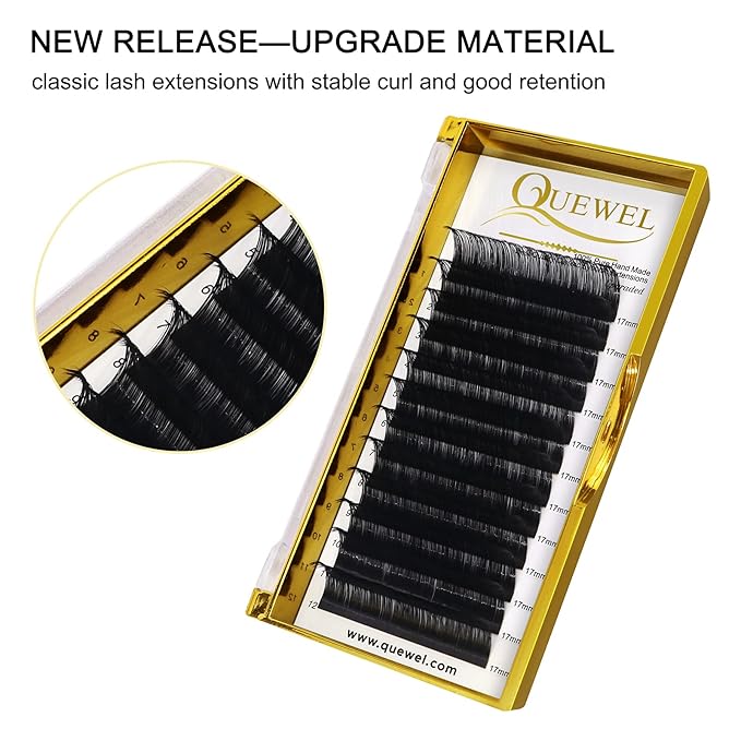 QUEWEL Classic Eyelash Extensions 0.18 D 17mm Lashes Extensions Supplies C/D Curl Single Length 9-20mm Mixed Length 9-16mm/15-20mm by QUEWEL (0.18 D 17)