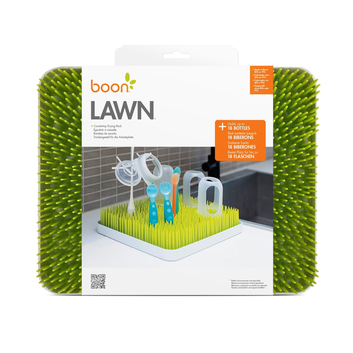 Boon Lawn Countertop Baby Bottle Drying Rack with Antimicrobial Tray - Spring Green - Bottle Rack and Organizer - Baby Feeding Essentials - 13.5 x 11 x 2.5 - 1 Count