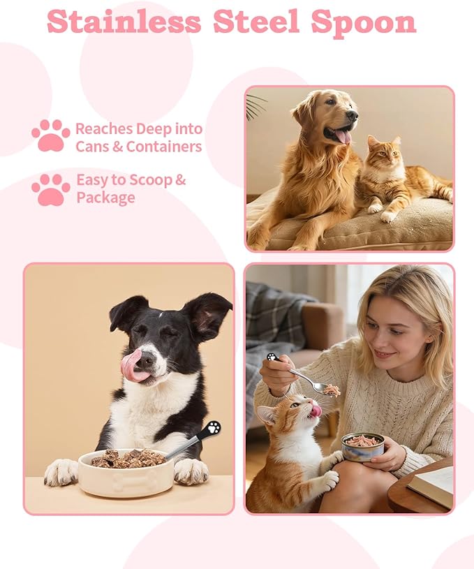6 PCS Cat Food Can Covers Lids Set, Multi-Function Cat Food Spoon & Silicone Storage Lids with Opener, Cat Bar Squeezer, Stainless Steel Wet Food Spoon for Feeding, Storage and Cats & Dogs (Grey)