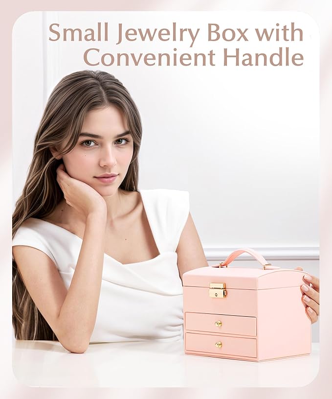 Homde Girls Jewelry Box with Lock: 3 Layer Organizer with Removable Tray - Storage for Ring Necklace Earring - Birthday & Return Gifts for Young Women (Blush Pink)