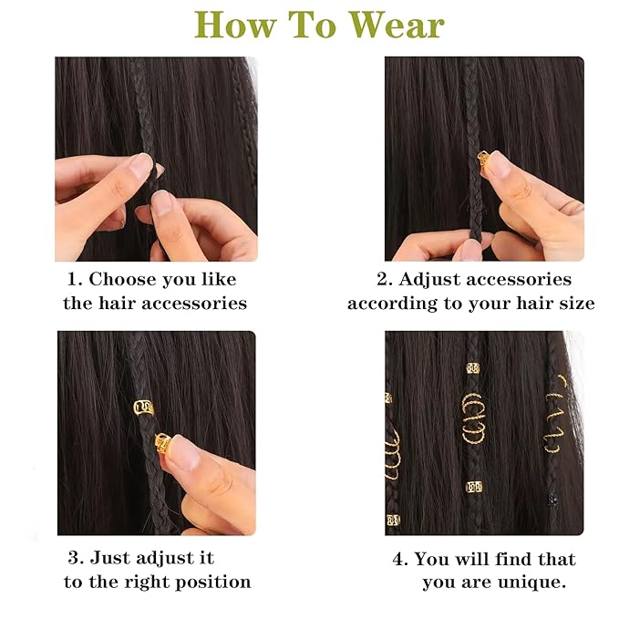 Gold Hair Jewelry Braid, Tuefuzy 100 Pcs Hair Dreadlock Accessory, Metal Gold Braids Rings Cuffs Clips for Dreadlock Accessory Jewelry Decorations