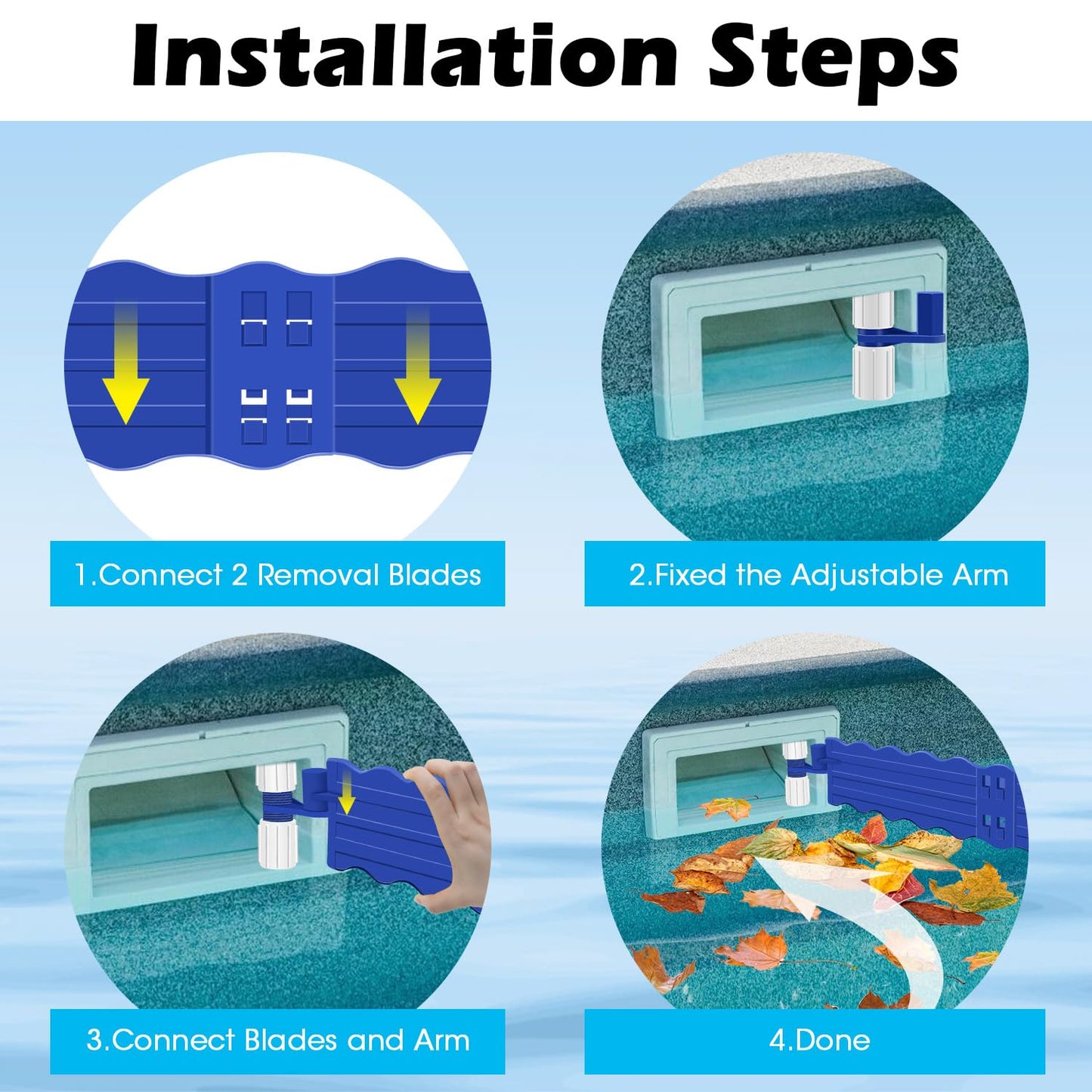 Hydream Pool Debris Catcher Skimmer, Pool Leaf and Debris Remover Catcher Plastics, Surface Debris Floating Leaves Bugs Pool Skimmer Attachments Accessories Replacement Kit for Swimming Pool-Blue