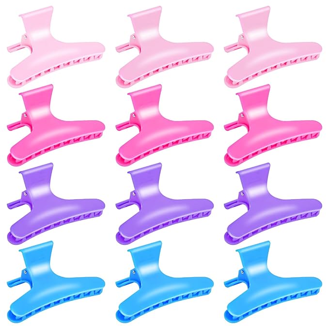 Hair Clips for Styling Sectioning 12 Pack Pink Hot Pink Purple Blue Butterfly Clamps Hair Claw Clips Pro Salon Hair Clips for Styling, Sectioning, Cutting and Coloring
