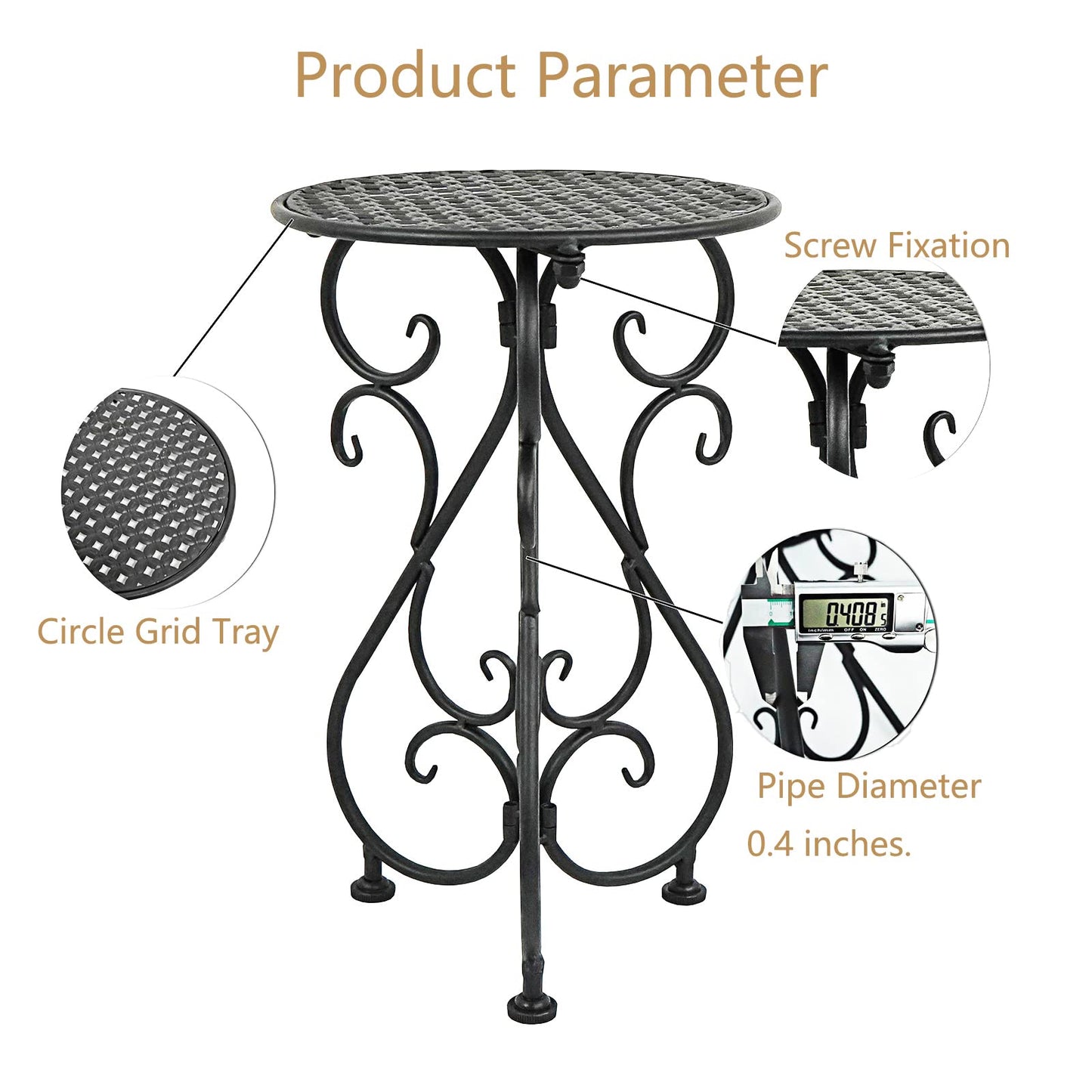 NAKUPE Plant Stand Indoor & Outdoor Flower Pot Stand 17" Tall Metal Plant Table,Single Planter Holder for Patio, Porch, Corner, Garden Decor, Balcony, Black(1 Pack)
