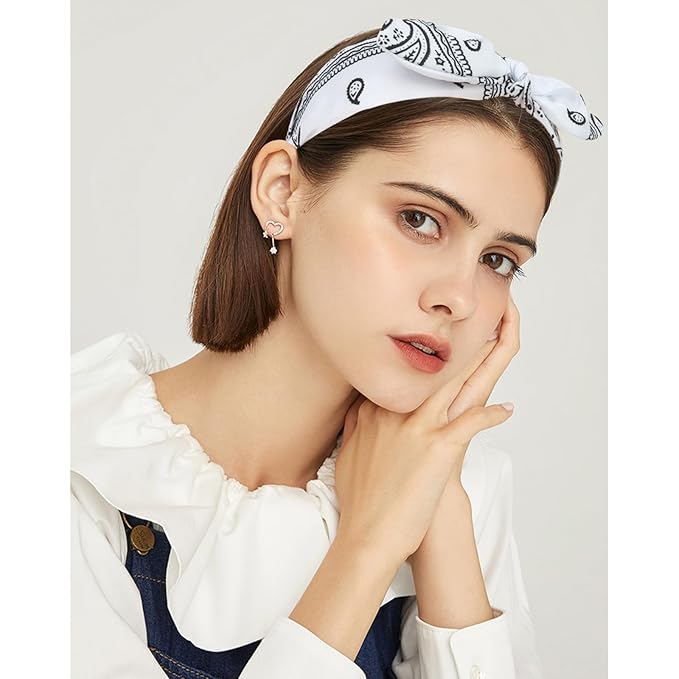 Jaciya 6 Pieces Bandana Bow Headbands for Women Wide Black Headbands for Girls Hair Accessories Knot Headband with Bow