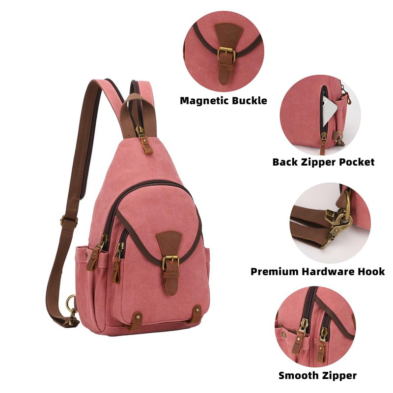 KouLi Buir Canvas Sling Bag,Small Crossbody Backpack,Convertible Chest Bag Casual Daypack For Outdoor Cycling Hiking Travel (Rust Red)