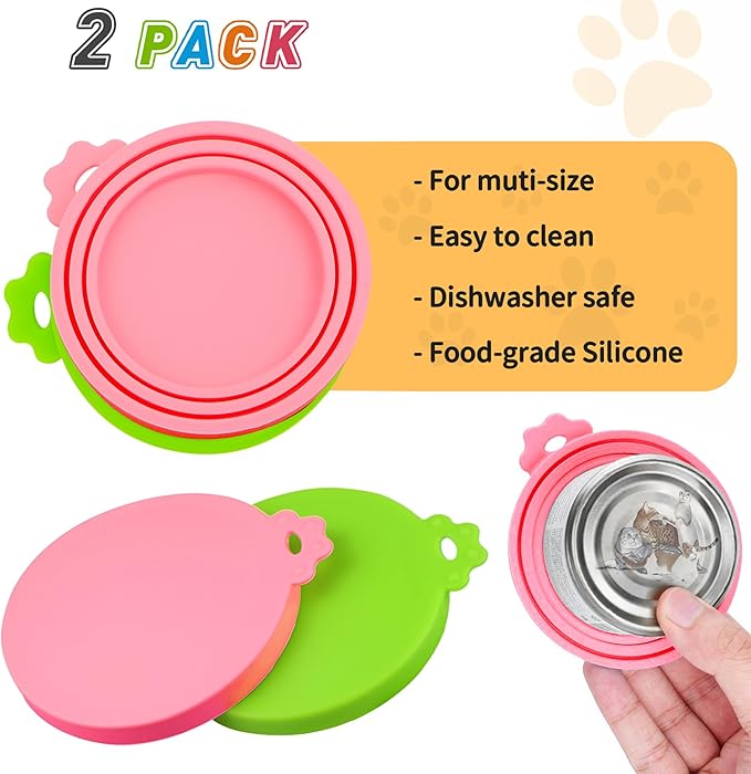 Lydia’s Deal Pet Food Can Covers 2-Pack, Universal Size – One Lid Fits 3 Pet Food Can Sizes (3oz/5.5oz/12oz), Airtight Silicone Lids, BPA-Free & Dishwasher-Safe for Dog & Cat Food Cans (Pink+Green)