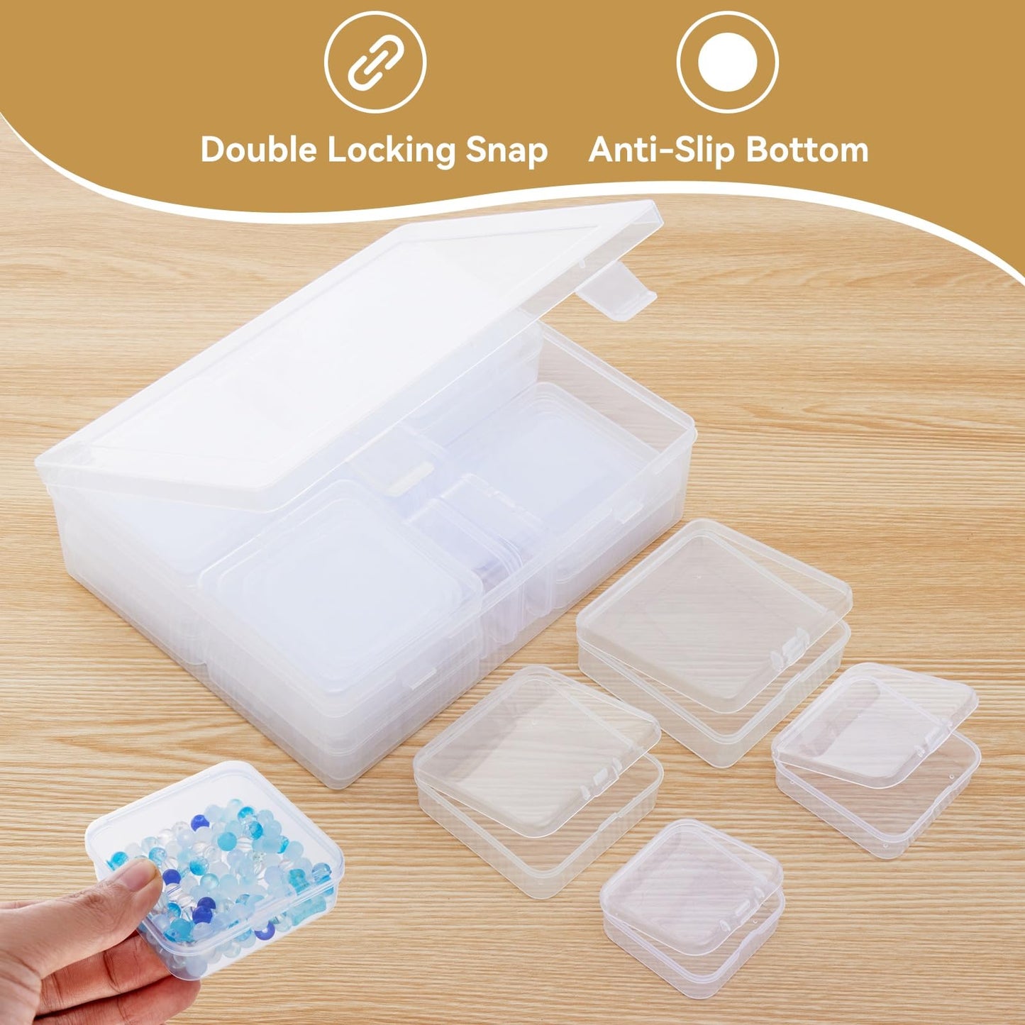 Goodma Small Bead Organizers, 78 Pieces Mixed Sizes Plastic Storage Cases Mini Clear Containers Transparent Rectangle Craft Supply Boxes with Hinged Lid