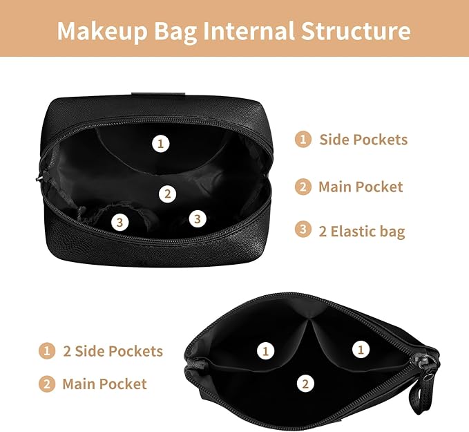 Cosmetic Bags for Women Small Makeup Bag for Purse Pu Leather Makeup Pouch Travel Makeup Bag with Zipper Make Up Bag for Travelling
