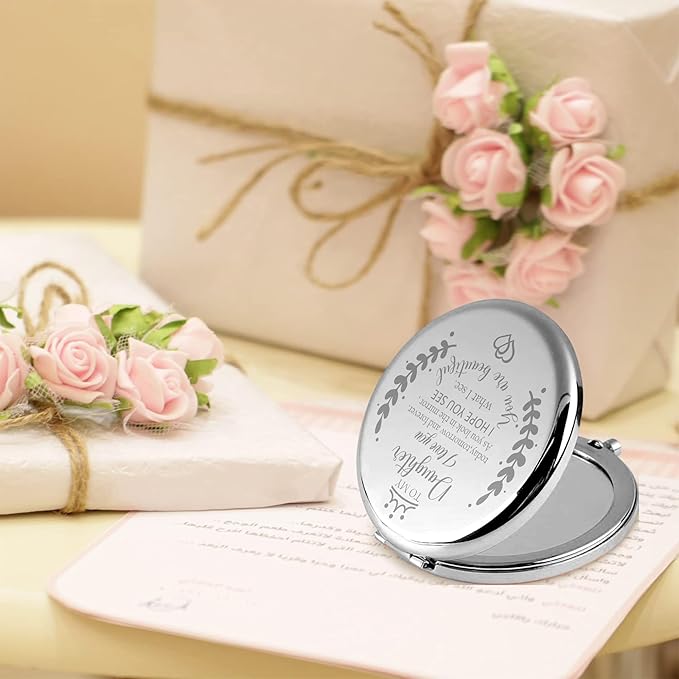 Soulpetals Daughter Gifts Compact Mirror for Daughter from Dad Mom, Daughter Birthday Gifts for Daughter Engraved Makeup Mirror for Daughter