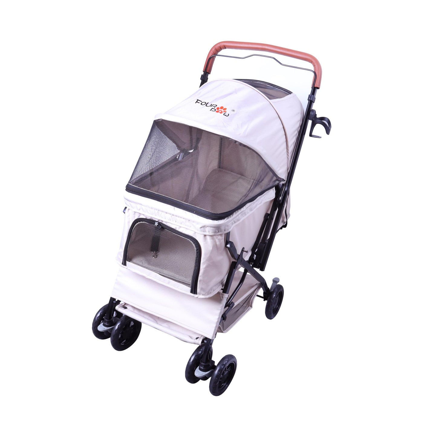 FOURPAW Reversible Pet Stroller (4 Wheels for Cats and Dogs) for Small and Medium Pets up to 33 lbs.Khaki