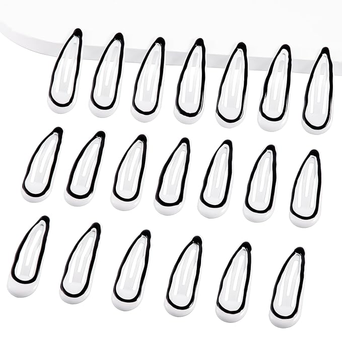 20 PCS Metal Snap Hair Clips Water Drop No Slip Barrettes for Women Bright Small Hair Clips For Thick And Thin Fine Hair,White Black,1.97 x 0.5 In.
