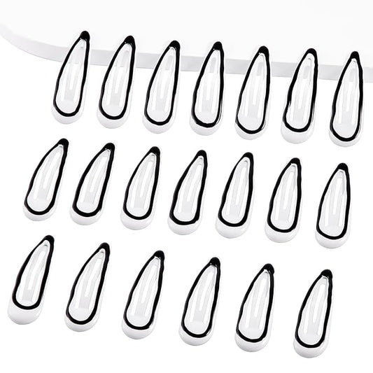 20 PCS Metal Snap Hair Clips Water Drop No Slip Barrettes for Women Bright Small Hair Clips For Thick And Thin Fine Hair,White Black,1.97 x 0.5 In.