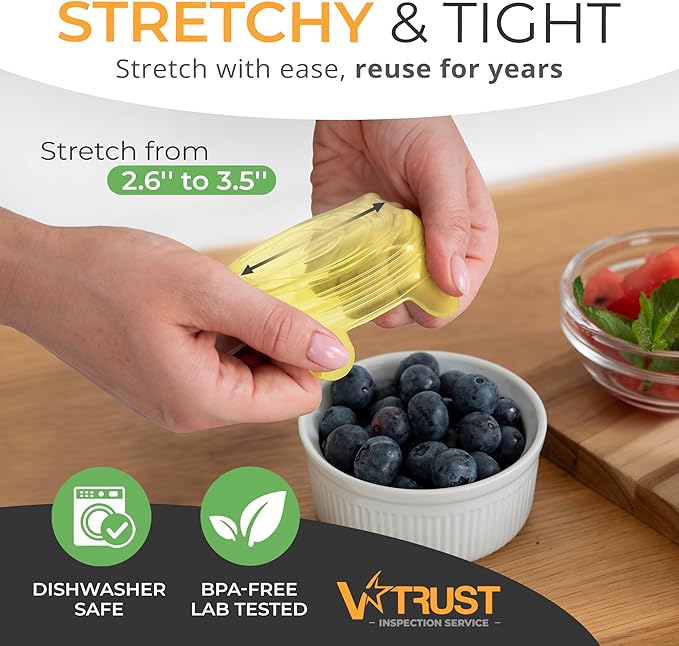 Orblue Silicone Stretch Lids 6-Pack Small for Fresh Food Storage - Seal in Flavors, Keep Food Fresh and Reduce Waste Yellow