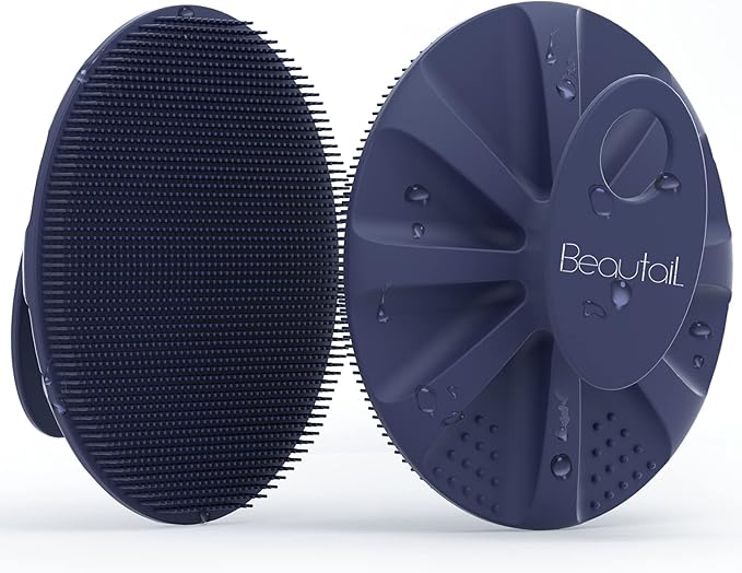 BEAUTAIL Silicone Body Scrubber Shower Bath Wash Brush Gentle Exfoliating Scrub Cleansing Loofah for Women Men Baby Sensitive Skin, Easy to Clean, Lather Nicely, More Hygienic, 1 Pack, Blue
