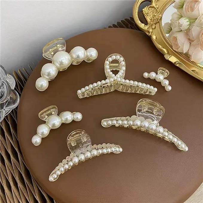 Pearl Hair Clips,Elegant Hair Clip Strong Hold Jaw Clips,Big Pearl Hair Claw Clips Barrettes Nonslip Birthday Mother's Day Wedding Gift for Women Girls Daughter Girlfriend (6 Pack)