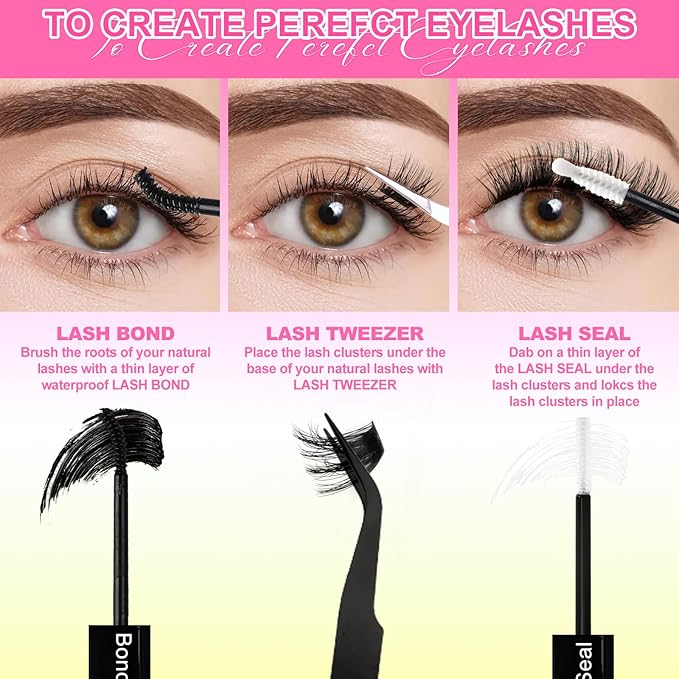 Fluffy Lash Clusters Kit Wispy 452Pcs Eyelash Clusters with Spikes 50D 60D 80D 100D Manga Cluster Eyelash Extensions Kit Volume Lash Extension 10-16mm False Eyelashes Kit