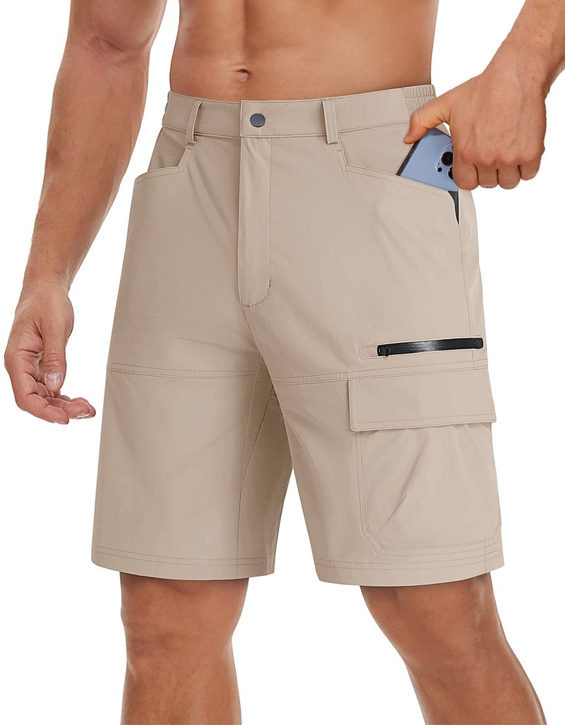 TACVASEN Mens Casual Shorts 10" Hiking Travel Shorts Lightweight Quick Dry Summer Golf Dress Fishing Travel Zipper Pockets Light Khaki 38