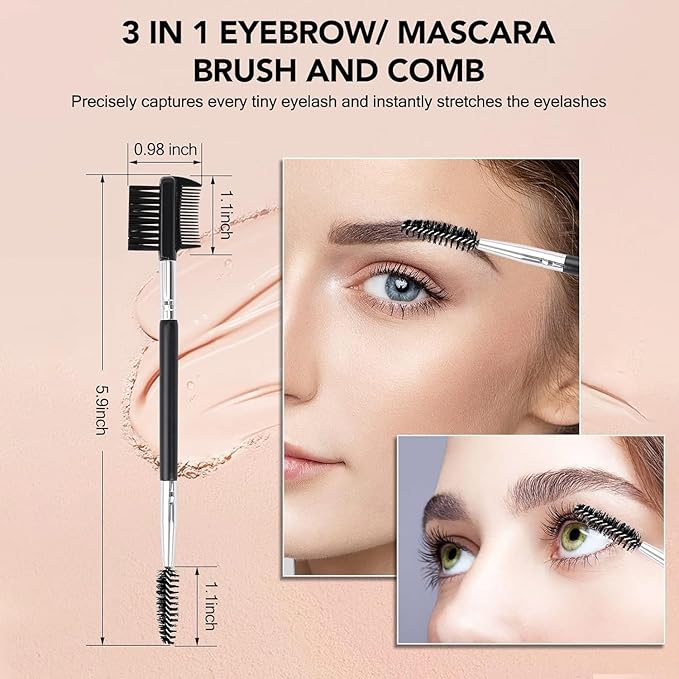 2pcs Eyebrow Eyelash Shaper Eyebrow Brush Comb Double Head Brush Makeup Grooming Tool Cosmetic with 3 Different Spoolie Brushes for Separating Lashes, Eliminating Mascara Clumps, Grooming Brows