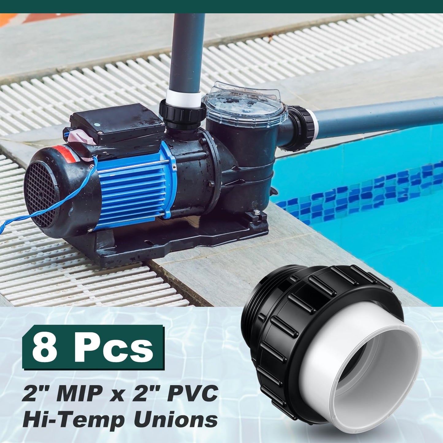 Briwooody 8 Pcs MIP x 2" Hi Temp Unions Compatible with Pentair Whisperflo Pool Pump Compatible with Intelliflo Pump 2" PVC Pool Pump High Temp Unions for Pool Pump