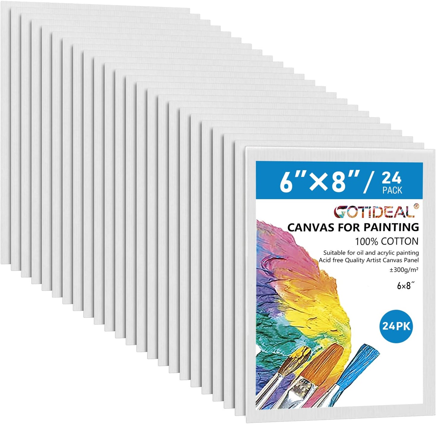GOTIDEAL Canvases for Painting, 6x8 inch of 24, Professional Primed White Blank Flat Canvas Panels- 100% Cotton Artist Canvas Boards for Acrylics Painting, Oil Watercolor Tempera