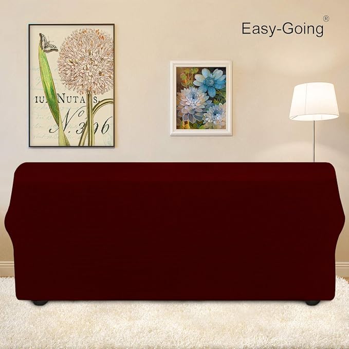 Easy-Going Stretch Oversized Sofa Slipcover 1-Piece Sofa Cover Furniture Protector Couch Soft with Elastic Bottom for Kids, Polyester Spandex Jacquard Fabric Small Checks Wine