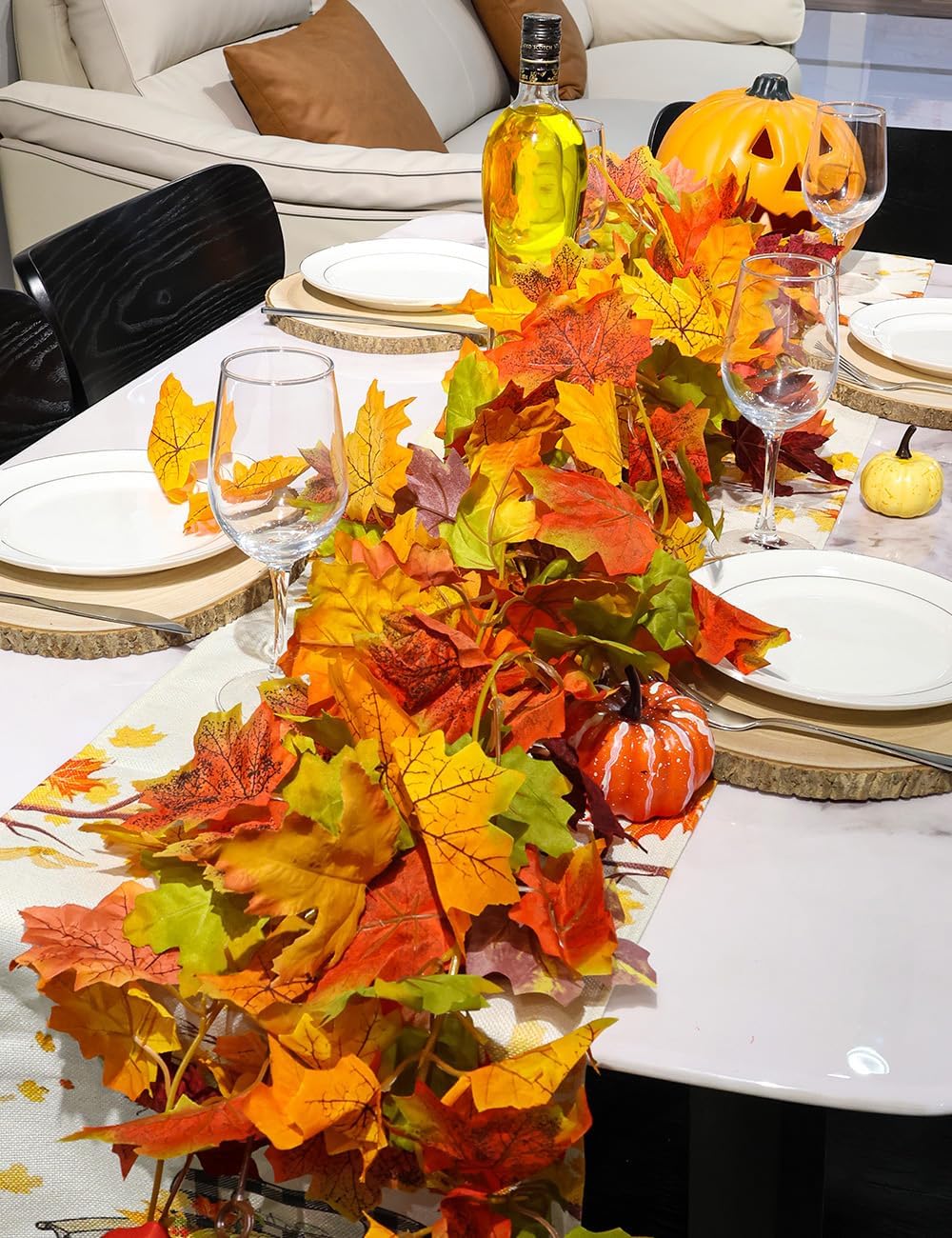 wohohoho 4 Packs Fall Garland Maple Leaf, 5.9Ft/Pieces Fall Leaves Garland 7 Maple Leaves Hanging Vines for Autumn Decor Halloween Thanksgiving Christmas Indoor Outdoor Decorations